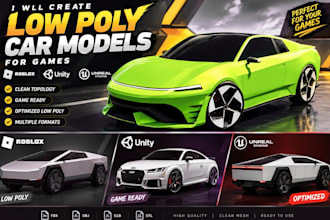 create low poly car models for roblox unity and unreal