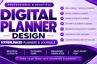 design etsy digital planners, hyperlinked planners and digital journals