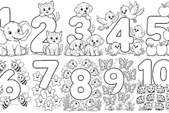 create custom number coloring book illustrations for children