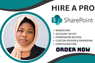 set up microsoft 365, migrate emails, configure sharepoint and resolve issues