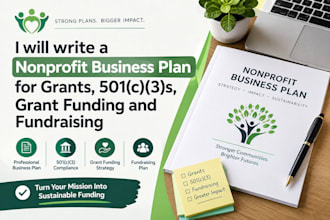 write a nonprofit business plan for grants, 501cs, grant funding and fundraising