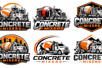 design a modern concrete, cement, construction, building concrete mixer logo