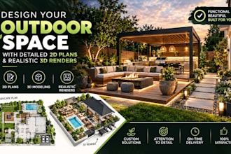 design outdoor spaces with expert landscape design with 2d plans and 3d renders
