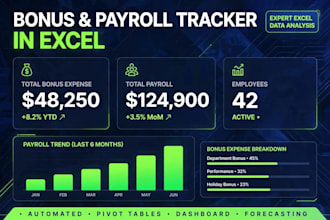 do expert excel data analysis, bonus expense and payroll tracking dashboard
