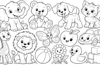 create cute toddler coloring book illustrations for kids