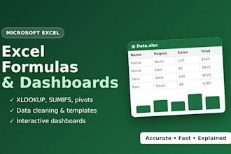 create excel formulas, dashboards and spreadsheet templates