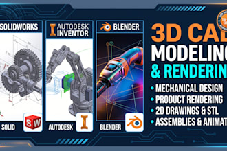 professional 3d cad modeling and rendering in solidworks, inventor, and blender