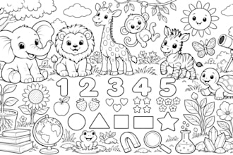 create educational coloring book illustrations for kids