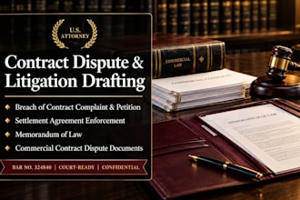 draft commercial contract dispute documents as a licensed US attorney