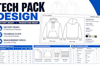 design fashion tech packs technical flat streetwear hoodies garment tech pack