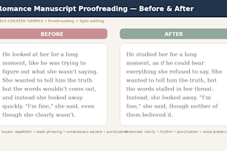 proofread and lightly edit your romance manuscript