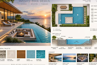 design luxury infinity pool, swimming pool plans and construction drawing