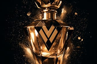 design luxury perfume logo, cosmetic, label, bag, brand box
