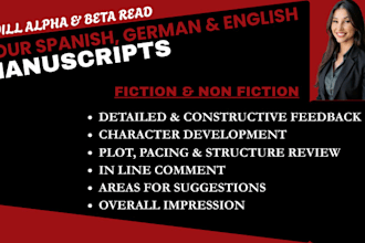 alpha or beta read your english, german and spanish manuscripts