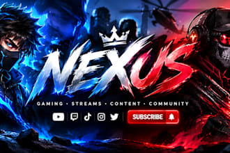 design youtube banner, channel art thumbnails and logo, twitch banner kick