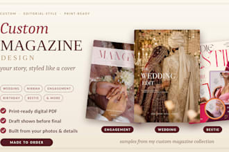 design a custom wedding magazine layout or personalized event book