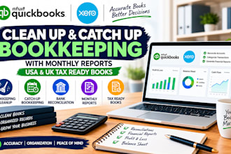 cleanup xero and catchup quickbooks with monthly reports USA UK tax ready books