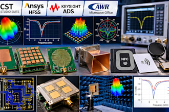 develop rf, array, microwave antenna, nfc rfid hardware using cst, hfss, ads awr