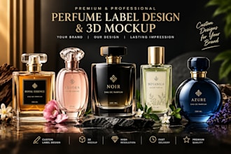 design luxury perfume logo , label , cosmetic, label, bag, brand box