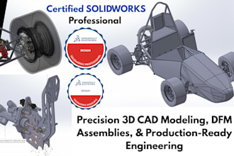 design complex 3d cad models, assemblies, and apply dfm dfa for manufacturing