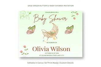 design editable sage green butterfly baby shower invite