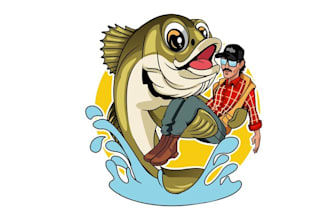 design greatest fish holding man logo