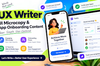 write UX writing, UI microcopy, and app onboarding content