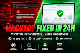 remove wordpress malware, fix hacked site and remove google blacklist in 24hrs