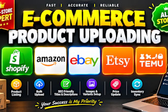 upload products to shopify, ebay, etsy, amazon, and temu