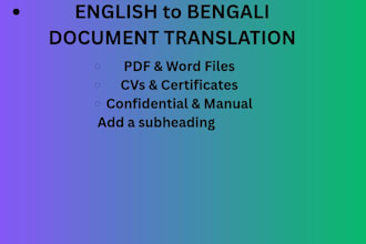 do professional  english  to  bengali  document and PDF  translation