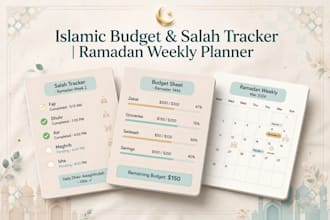 design islamic budget salah tracker, ramadan weekly plan