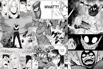 draw action manga pages shonen comic strip webtoon panel layout as manga artist