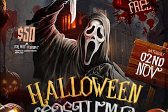 design a halloween party flyer spooky event flyer or costume party flyer