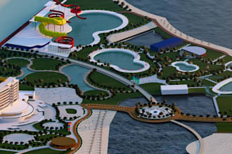 visualize3d resort modeling,water slide architecture,master plan in revit render