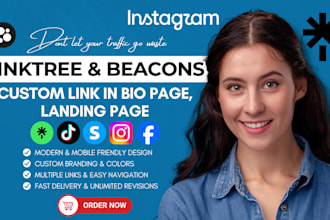 design professional linktree beacons, custom link in bio page, landing page