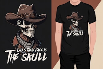 design custom skeleton skull illustration and skull logo for t shirt