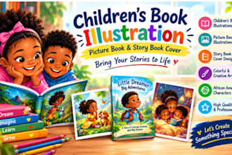 create colorful childrens book illustration picture book and story book cover