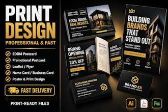 design print design, eddm postcard, promotional postcard, leaflet, name card