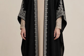 design luxury abaya flat sketch and tech pack