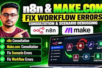 fix n8n errors, debug make com scenarios and repair broken workflows