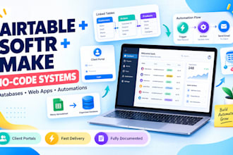 set up an airtable database, softr web app and makecom automation