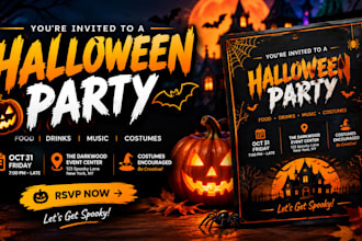 design a custom halloween party invitation or flyer, movie poster for halloween