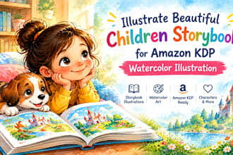 illustrate beautiful children storybook for amazon KDP water color illustration