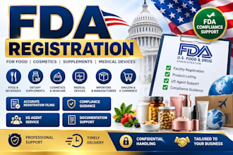 provide fda registration, compliance, US agent, fsvp and label review