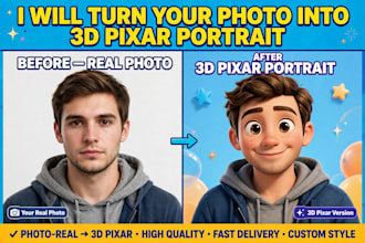 create 3d cartoon style potrait from your photo