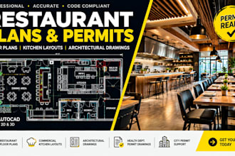 draw restaurant architectural plans and commercial kitchen layout for permit