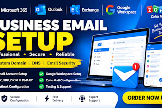 setup microsoft 365, outlook, exchange, google workspace and zoho business email