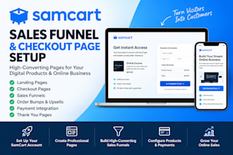 samcart sales funnel checkout page and landing page