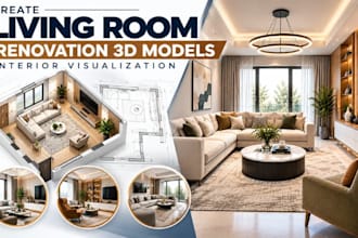 create living room renovation 3d models, interior visualisation