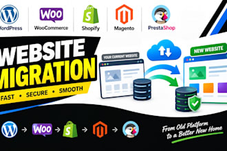 wordpress woocommerce shopify magento prestashop website migration and backup